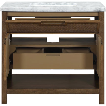 Soren 36" Brown Genuine Carrara Marble And Solid Wood Bathroom Vanity