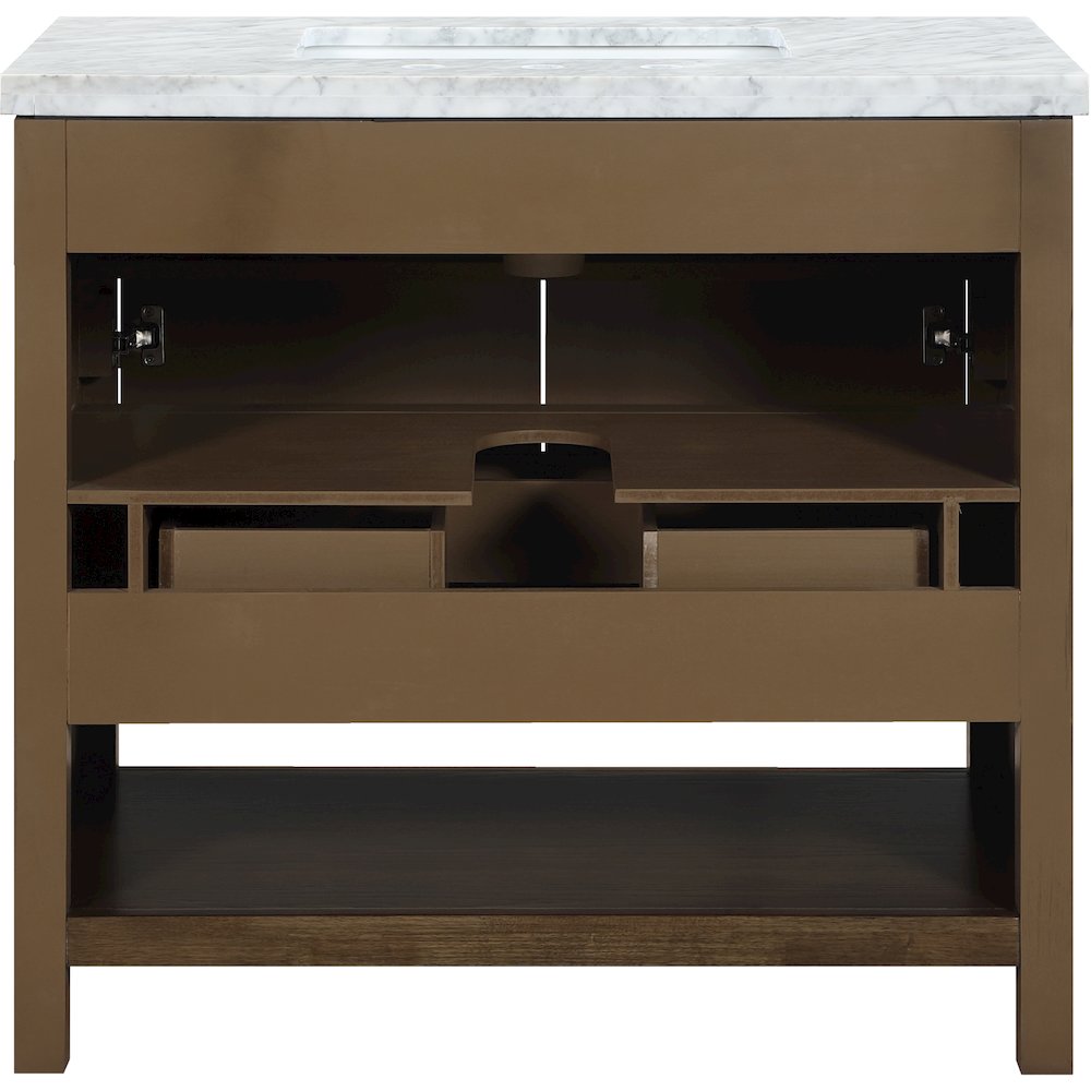 Soren 36" Brown Genuine Carrara Marble And Solid Wood Bathroom Vanity