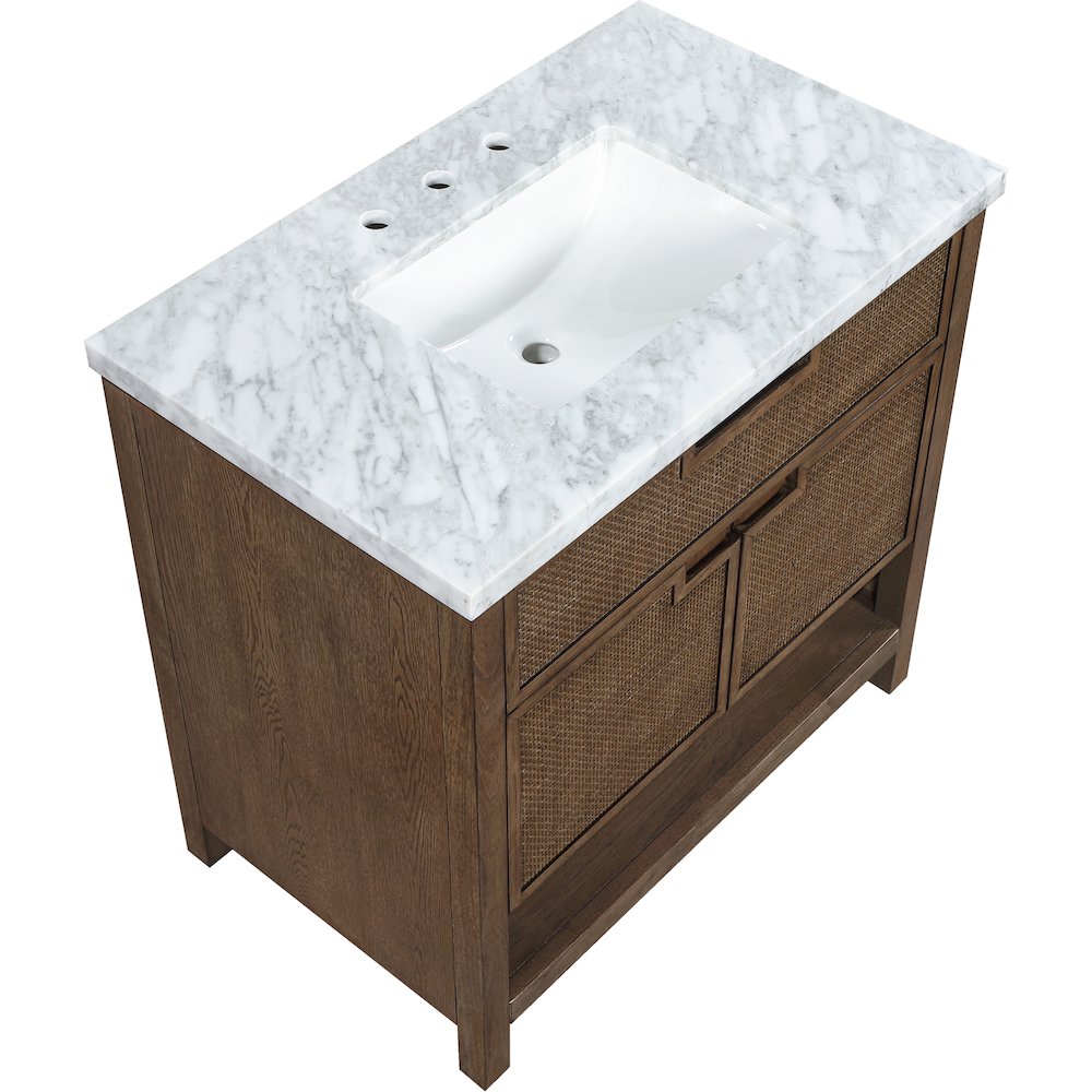Soren 36" Brown Genuine Carrara Marble And Solid Wood Bathroom Vanity