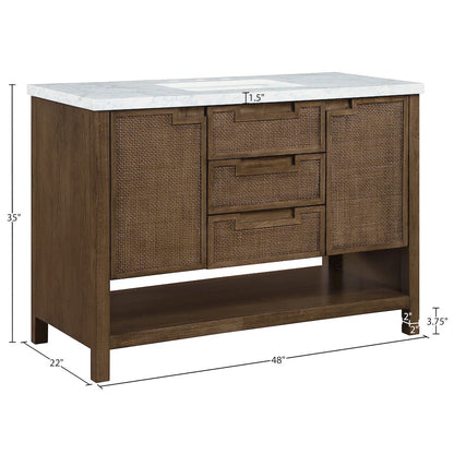 Soren 48" Brown Genuine Carrara Marble And Solid Wood Bathroom Vanity