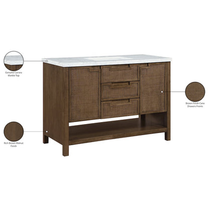 Soren 48" Brown Genuine Carrara Marble And Solid Wood Bathroom Vanity