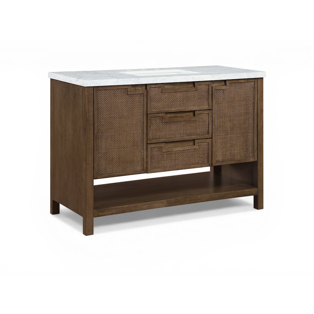 Soren 48" Brown Genuine Carrara Marble And Solid Wood Bathroom Vanity