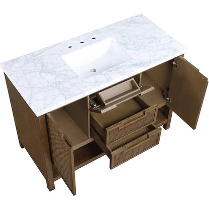 Soren 48" Brown Genuine Carrara Marble And Solid Wood Bathroom Vanity