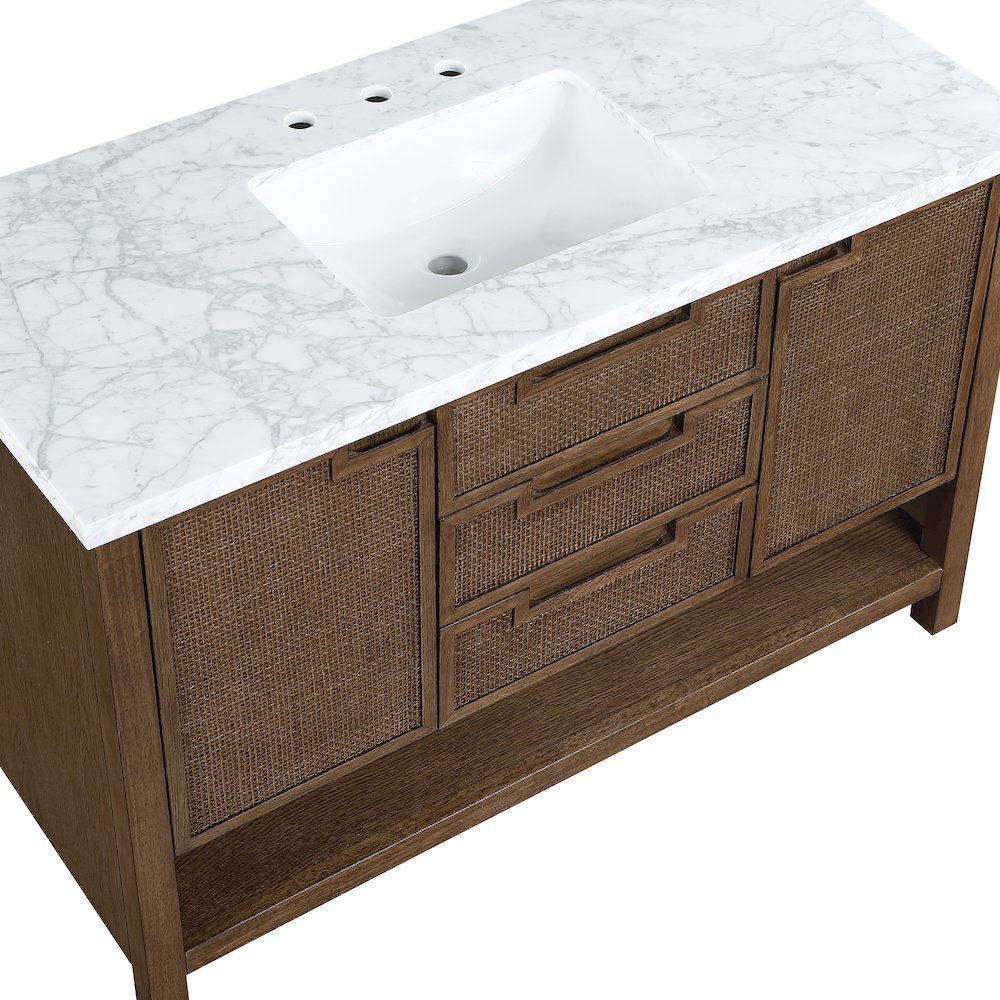 Soren 48" Brown Genuine Carrara Marble And Solid Wood Bathroom Vanity