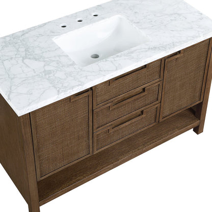 Soren 48" Brown Genuine Carrara Marble And Solid Wood Bathroom Vanity