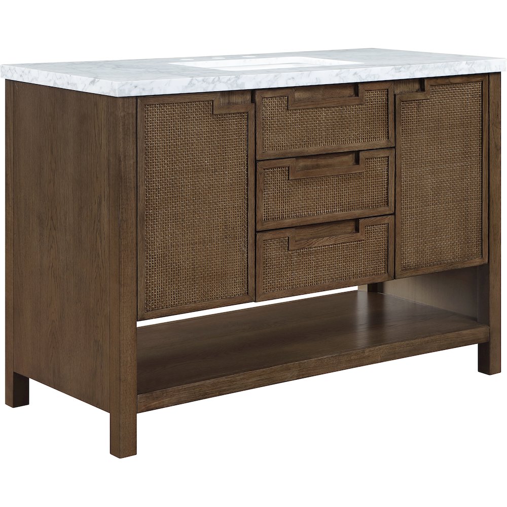 Soren 48" Brown Genuine Carrara Marble And Solid Wood Bathroom Vanity