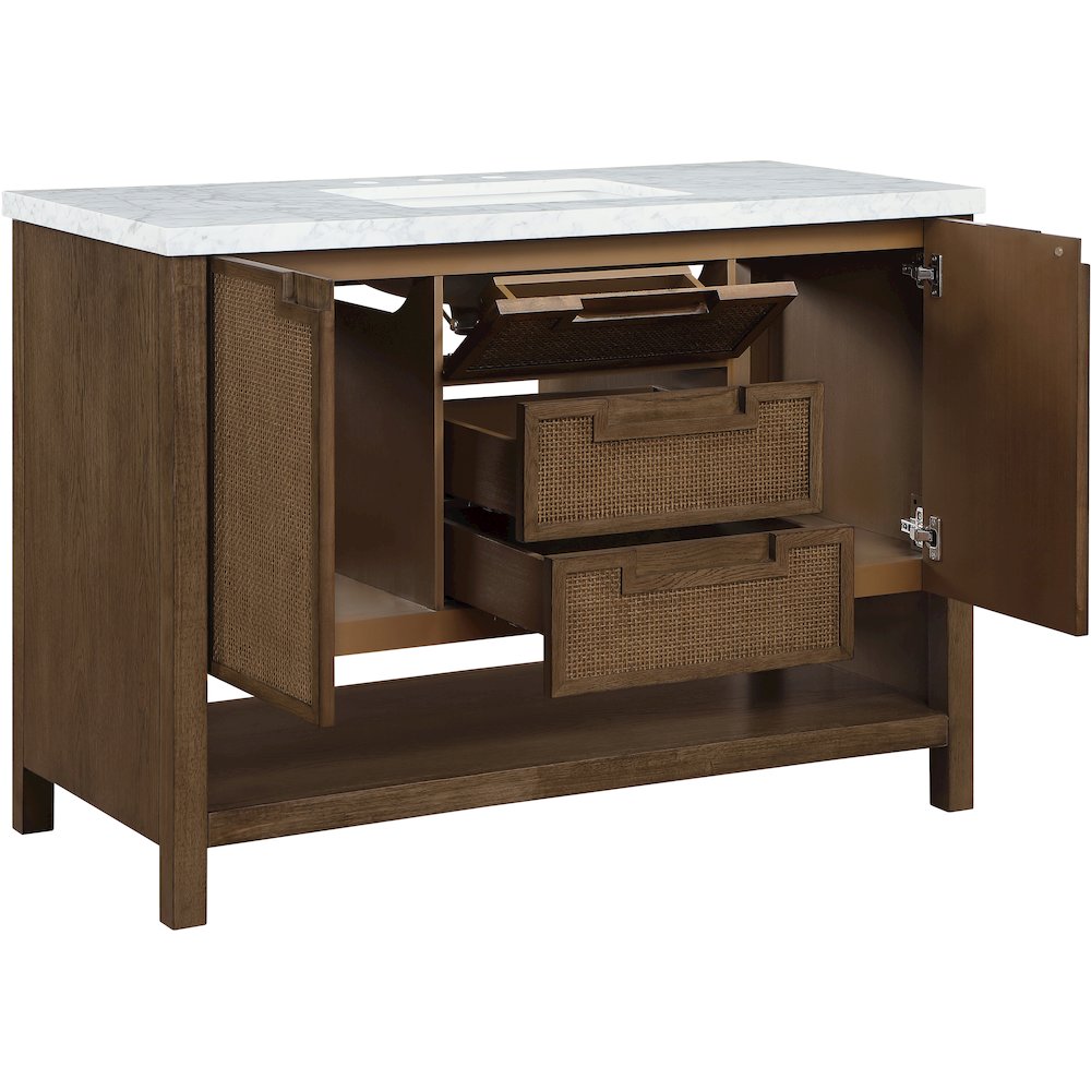 Soren 48" Brown Genuine Carrara Marble And Solid Wood Bathroom Vanity