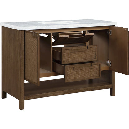 Soren 48" Brown Genuine Carrara Marble And Solid Wood Bathroom Vanity