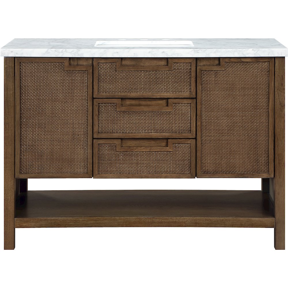 Soren 48" Brown Genuine Carrara Marble And Solid Wood Bathroom Vanity
