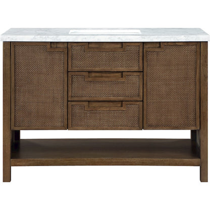 Soren 48" Brown Genuine Carrara Marble And Solid Wood Bathroom Vanity