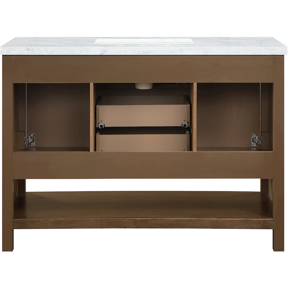 Soren 48" Brown Genuine Carrara Marble And Solid Wood Bathroom Vanity