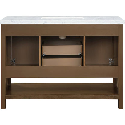 Soren 48" Brown Genuine Carrara Marble And Solid Wood Bathroom Vanity