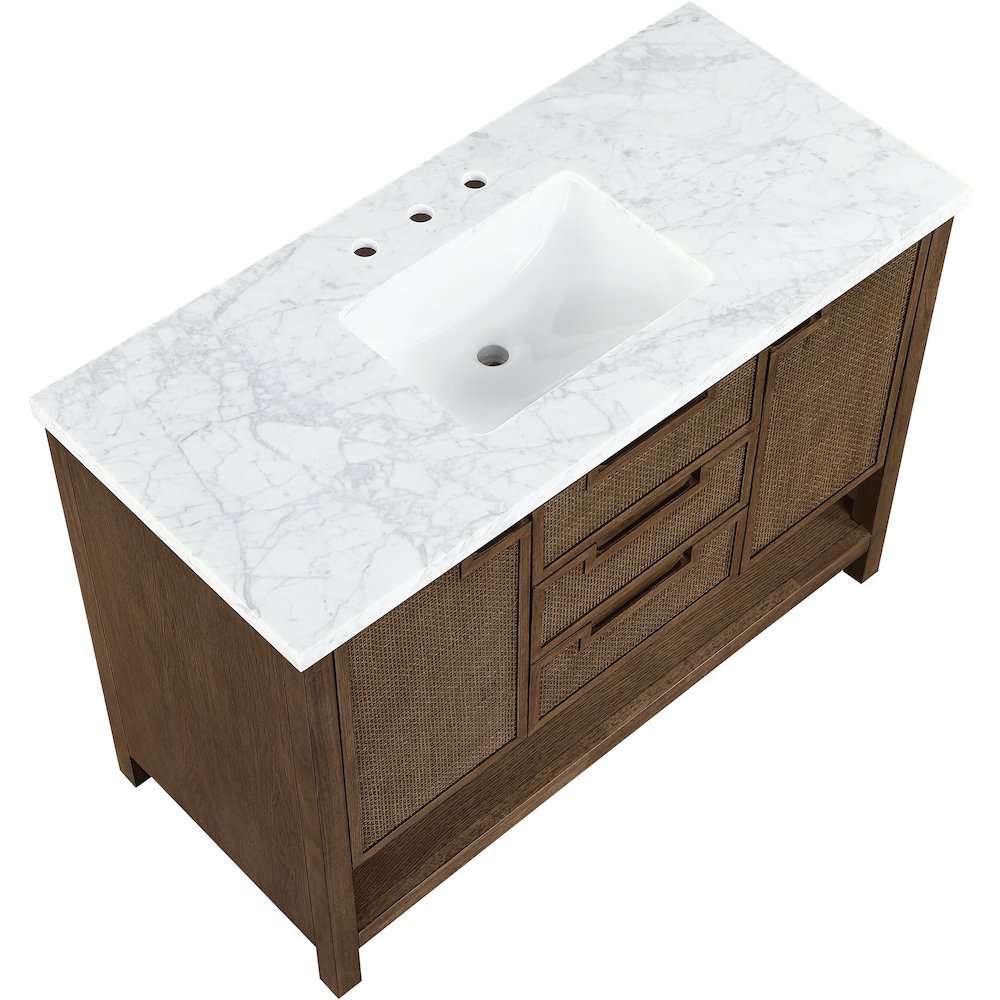 Soren 48" Brown Genuine Carrara Marble And Solid Wood Bathroom Vanity