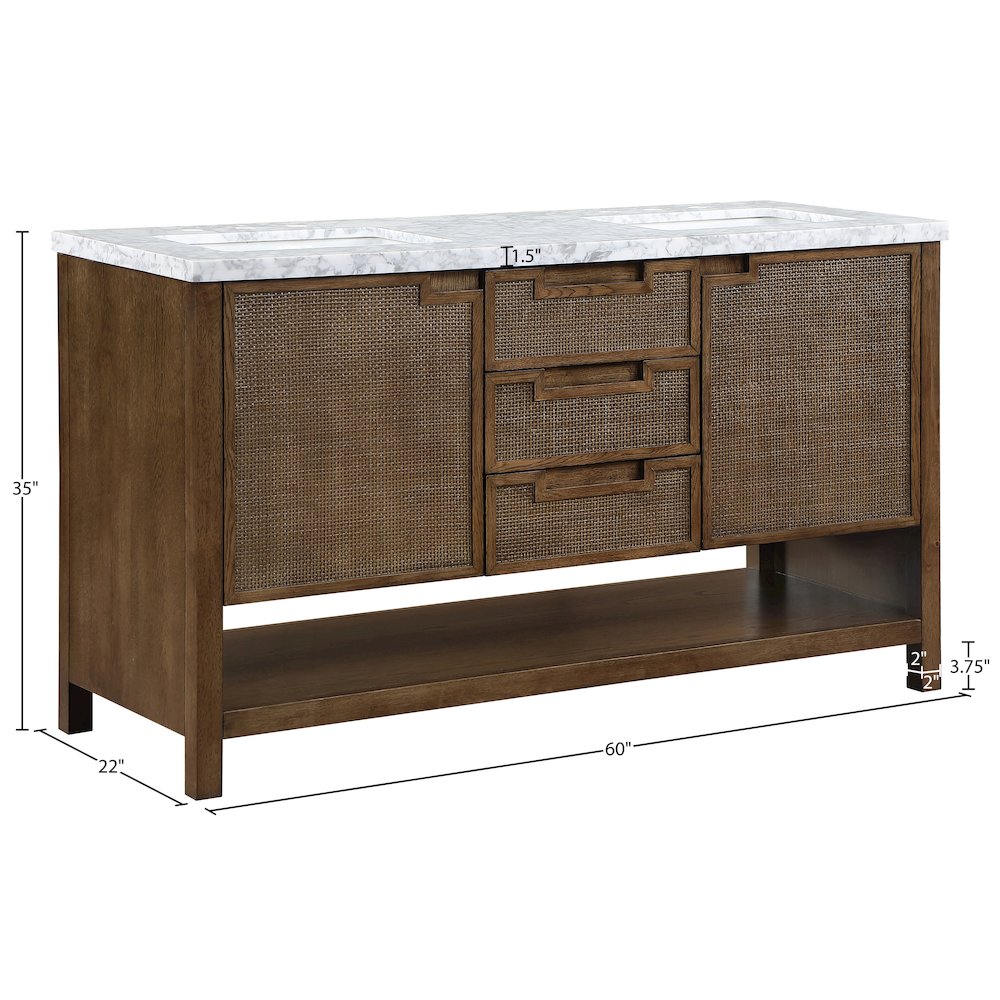 Soren 60" Brown Genuine Carrara Marble And Solid Wood Bathroom Vanity