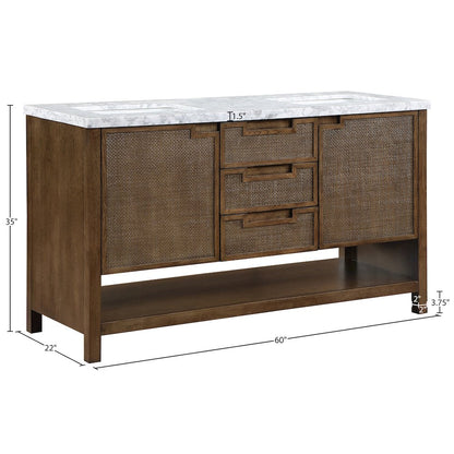 Soren 60" Brown Genuine Carrara Marble And Solid Wood Bathroom Vanity