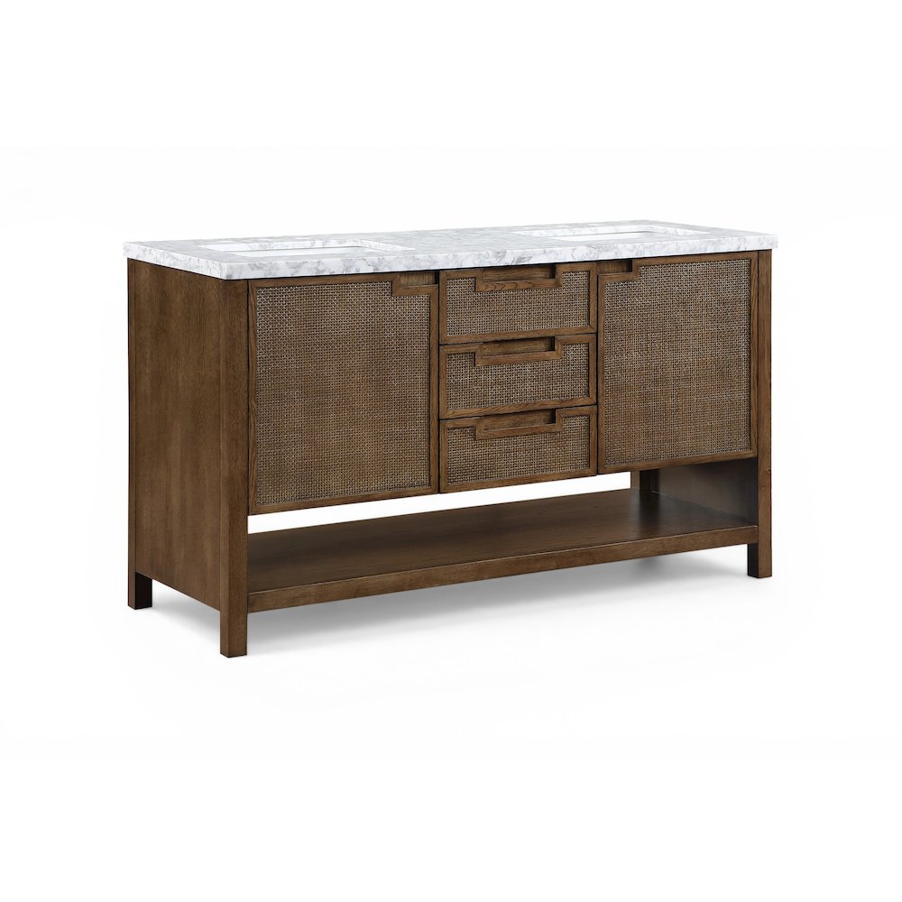 Soren 60" Brown Genuine Carrara Marble And Solid Wood Bathroom Vanity