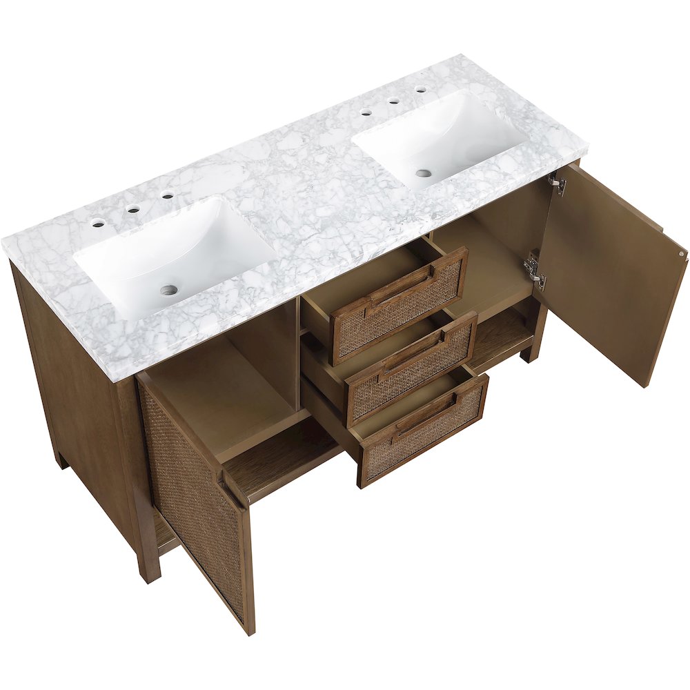 Soren 60" Brown Genuine Carrara Marble And Solid Wood Bathroom Vanity