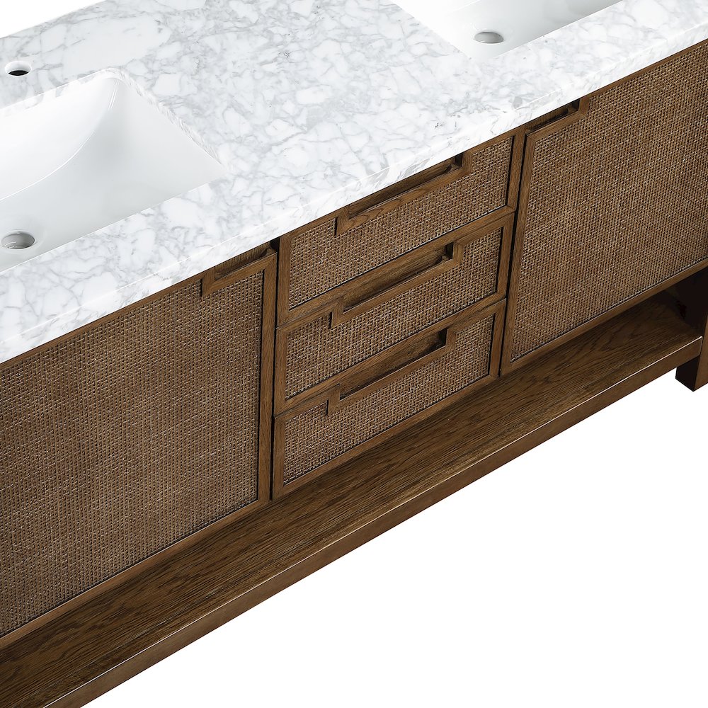 Soren 60" Brown Genuine Carrara Marble And Solid Wood Bathroom Vanity