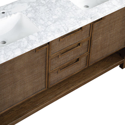 Soren 60" Brown Genuine Carrara Marble And Solid Wood Bathroom Vanity