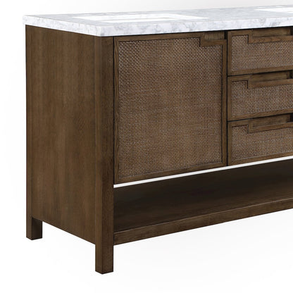 Soren 60" Brown Genuine Carrara Marble And Solid Wood Bathroom Vanity