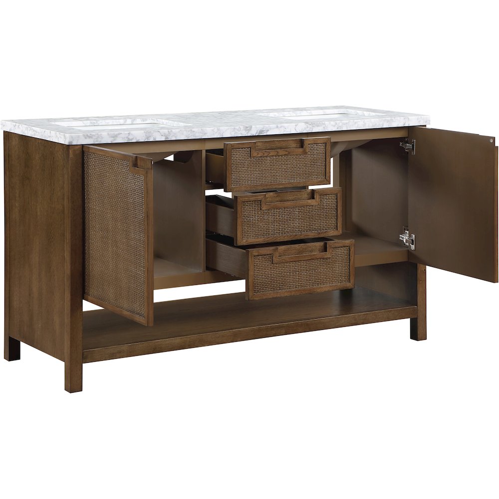 Soren 60" Brown Genuine Carrara Marble And Solid Wood Bathroom Vanity