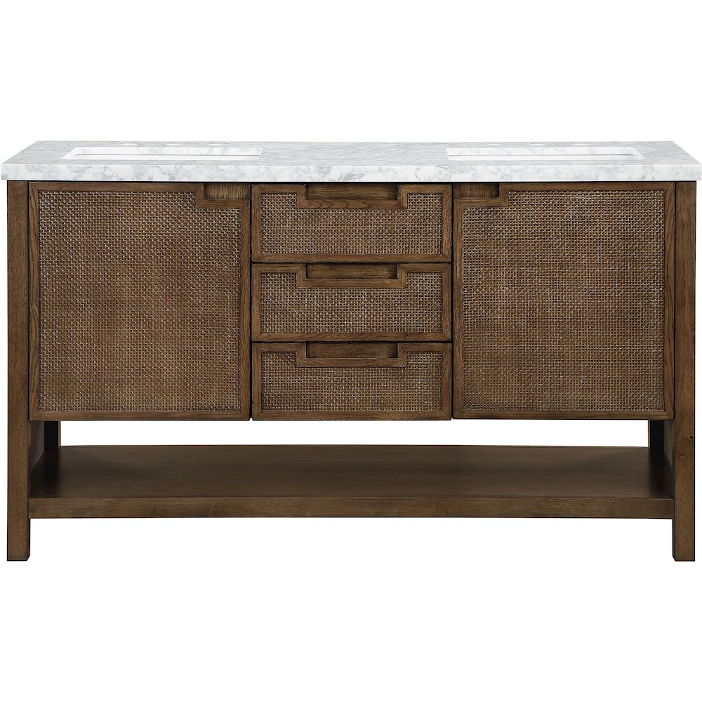 Soren 60" Brown Genuine Carrara Marble And Solid Wood Bathroom Vanity