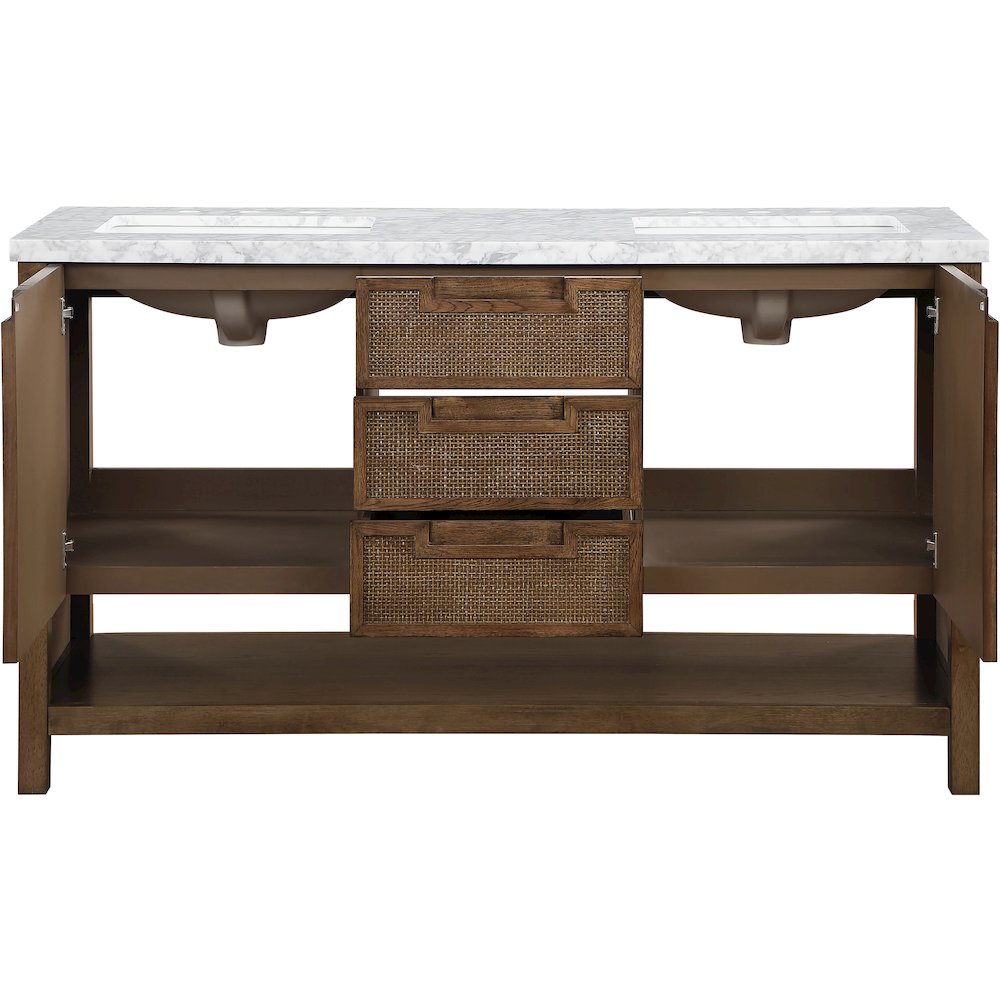 Soren 60" Brown Genuine Carrara Marble And Solid Wood Bathroom Vanity