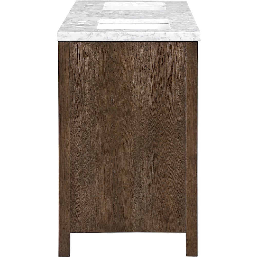 Soren 60" Brown Genuine Carrara Marble And Solid Wood Bathroom Vanity
