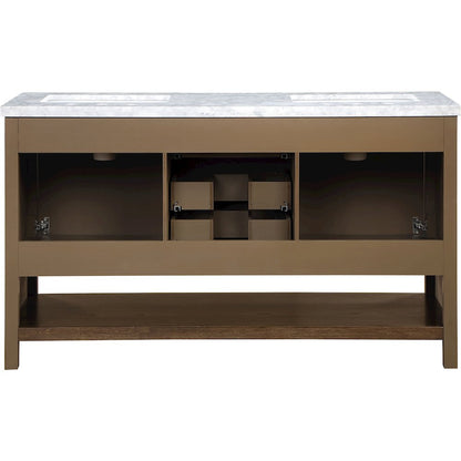 Soren 60" Brown Genuine Carrara Marble And Solid Wood Bathroom Vanity