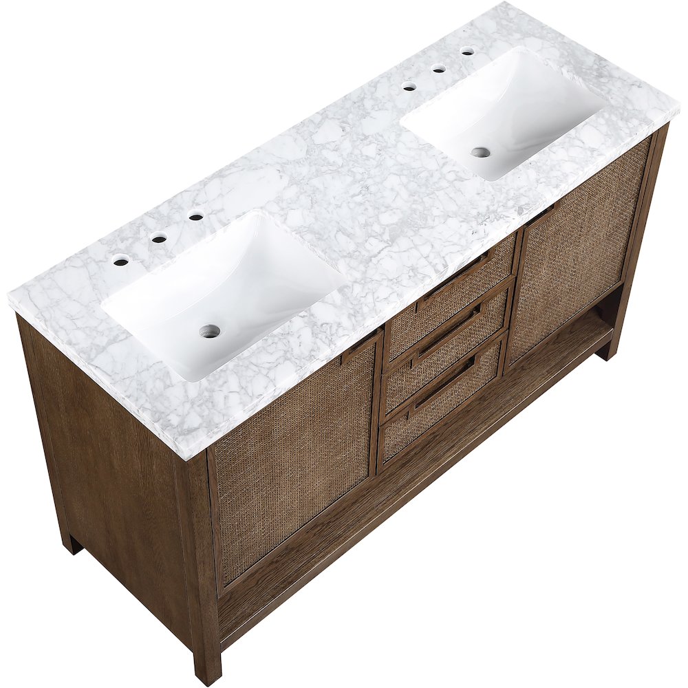 Soren 60" Brown Genuine Carrara Marble And Solid Wood Bathroom Vanity
