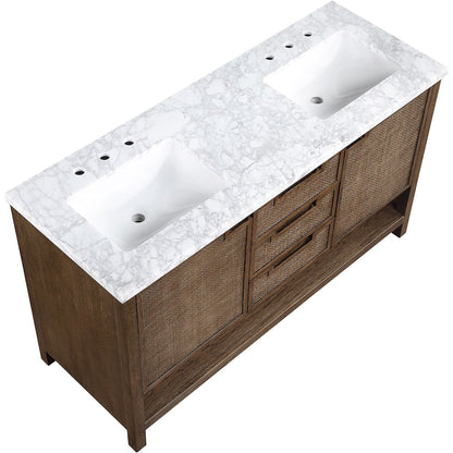 Soren 60" Brown Genuine Carrara Marble And Solid Wood Bathroom Vanity