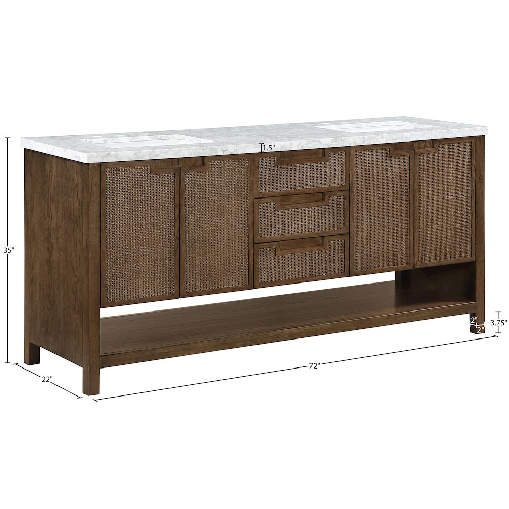 Soren 72" Brown Genuine Carrara Marble And Solid Wood Bathroom Vanity