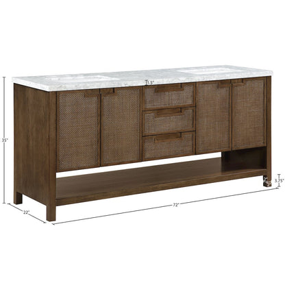 Soren 72" Brown Genuine Carrara Marble And Solid Wood Bathroom Vanity