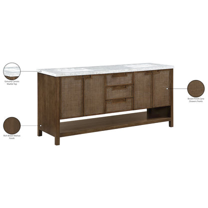 Soren 72" Brown Genuine Carrara Marble And Solid Wood Bathroom Vanity