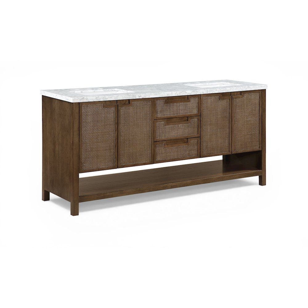 Soren 72" Brown Genuine Carrara Marble And Solid Wood Bathroom Vanity