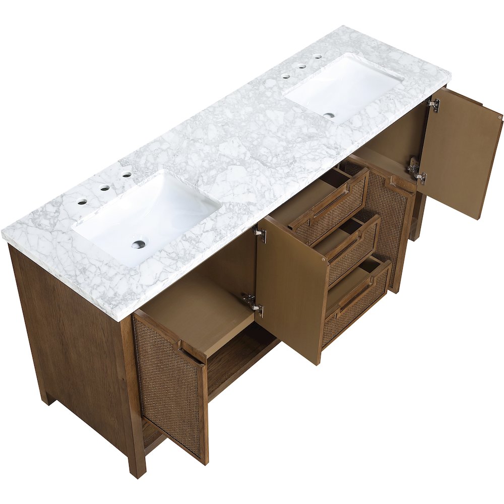 Soren 72" Brown Genuine Carrara Marble And Solid Wood Bathroom Vanity