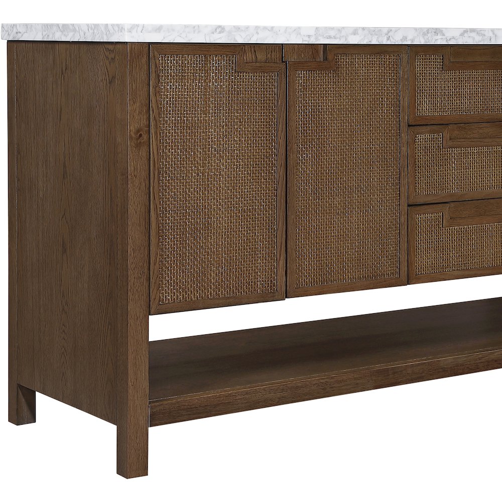 Soren 72" Brown Genuine Carrara Marble And Solid Wood Bathroom Vanity