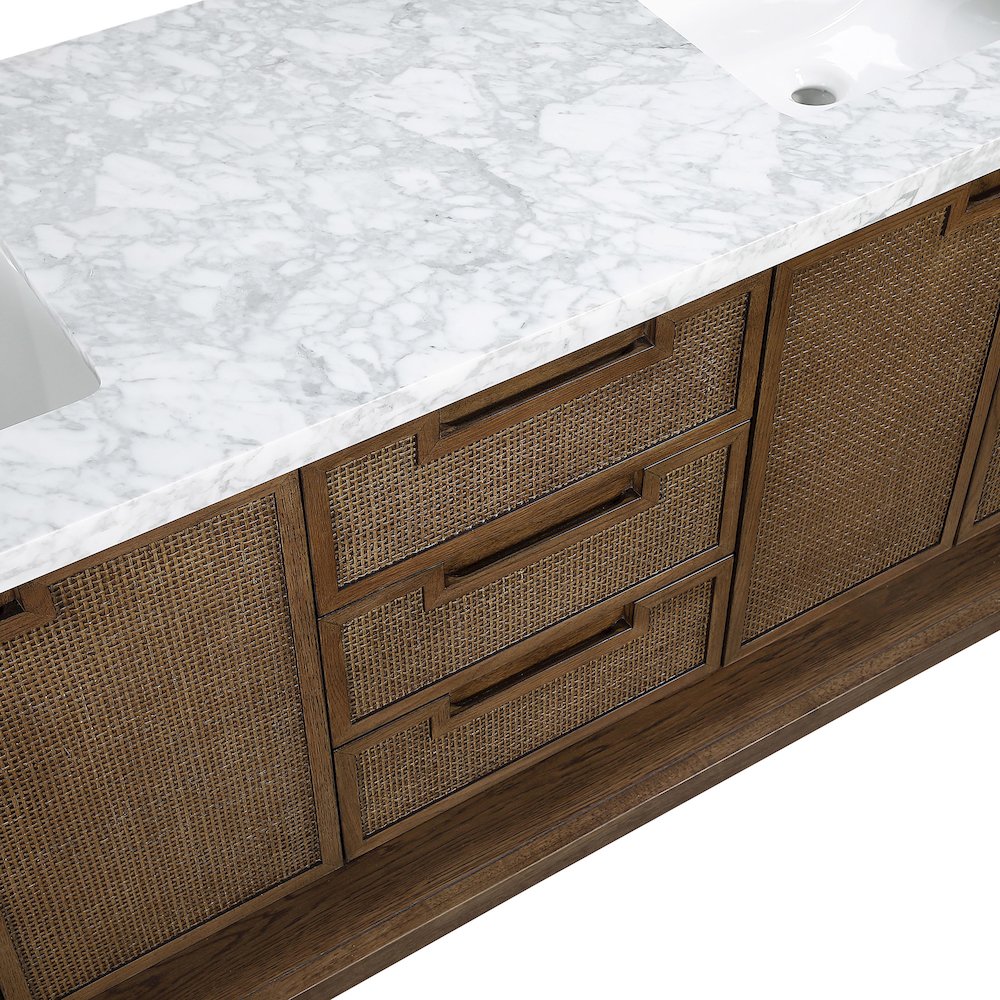 Soren 72" Brown Genuine Carrara Marble And Solid Wood Bathroom Vanity