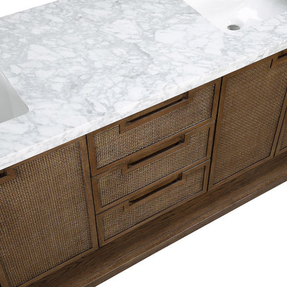 Soren 72" Brown Genuine Carrara Marble And Solid Wood Bathroom Vanity