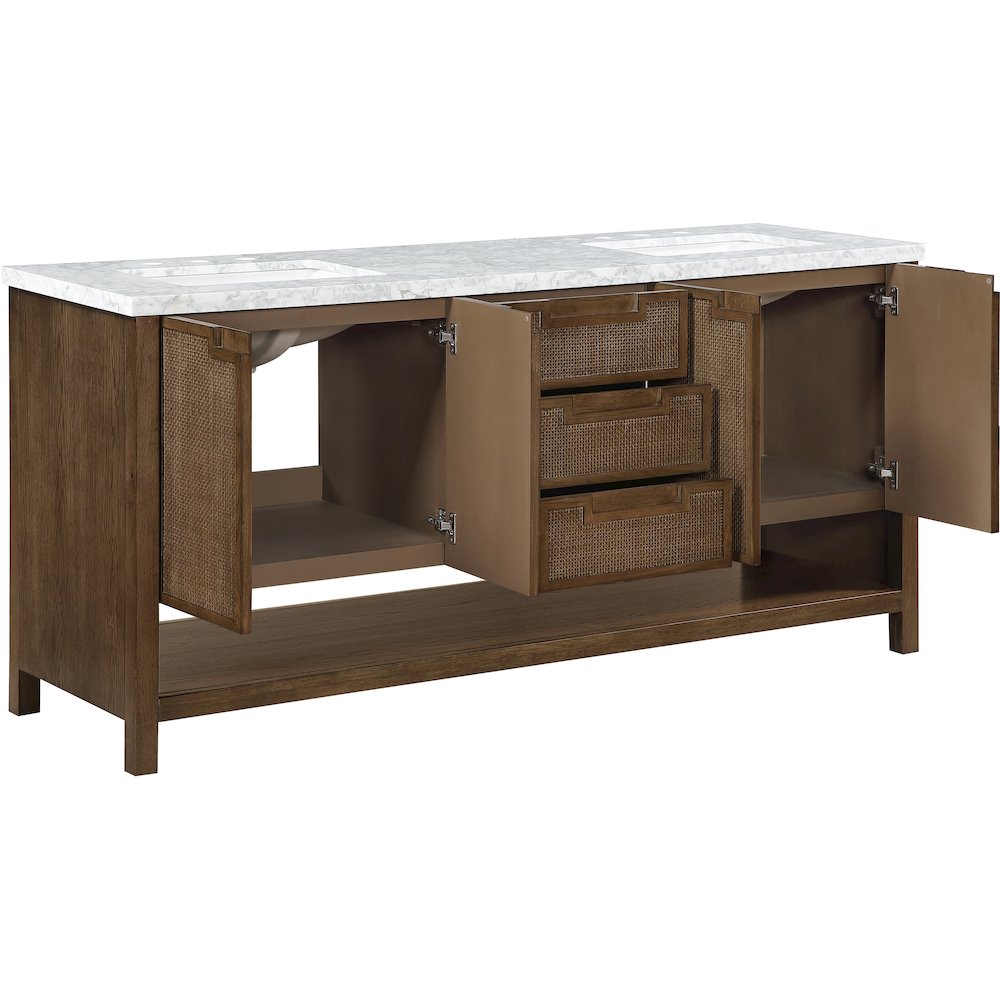 Soren 72" Brown Genuine Carrara Marble And Solid Wood Bathroom Vanity