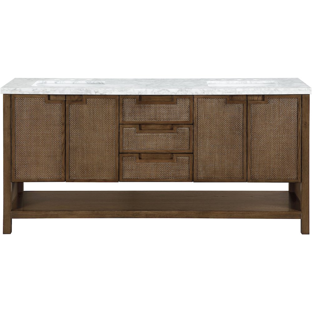 Soren 72" Brown Genuine Carrara Marble And Solid Wood Bathroom Vanity