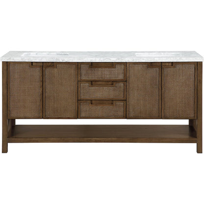 Soren 72" Brown Genuine Carrara Marble And Solid Wood Bathroom Vanity