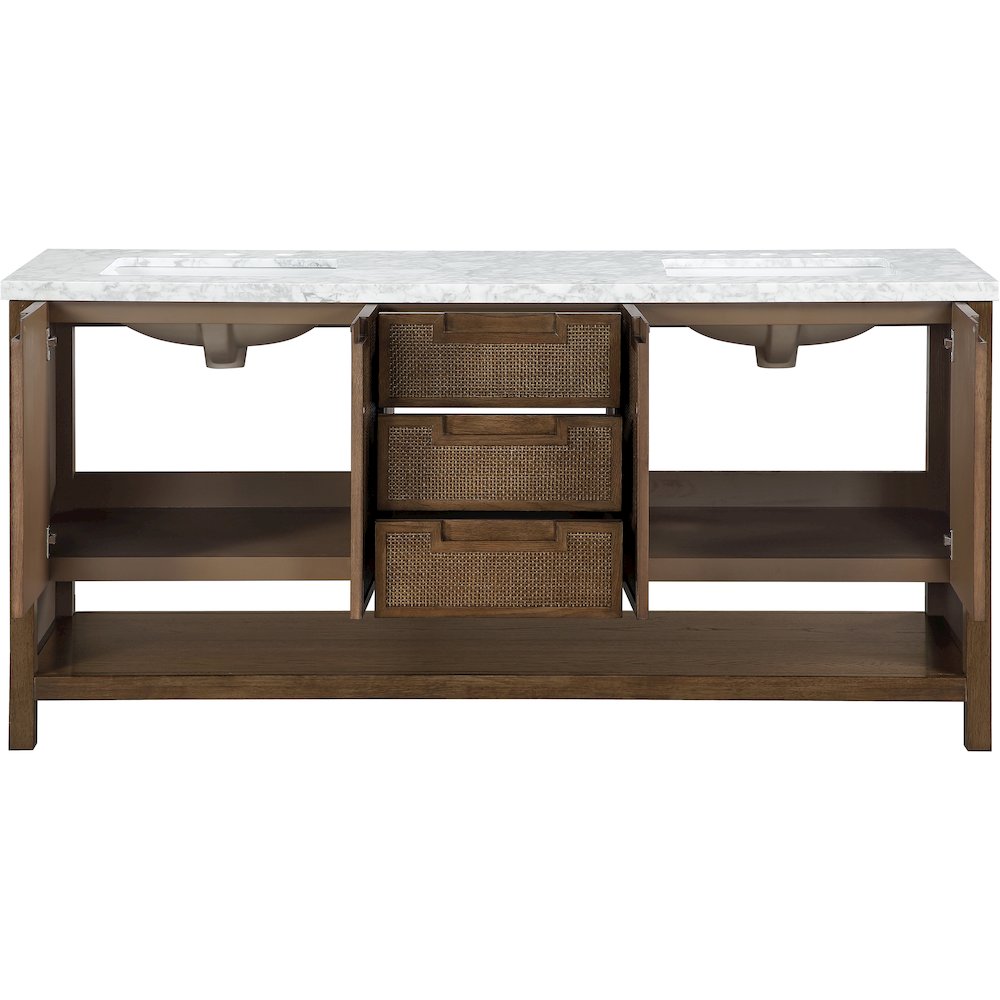 Soren 72" Brown Genuine Carrara Marble And Solid Wood Bathroom Vanity