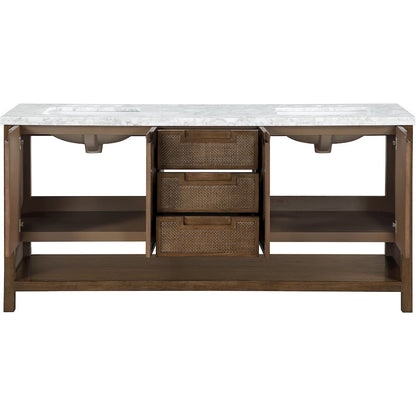 Soren 72" Brown Genuine Carrara Marble And Solid Wood Bathroom Vanity