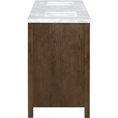 Soren 72" Brown Genuine Carrara Marble And Solid Wood Bathroom Vanity