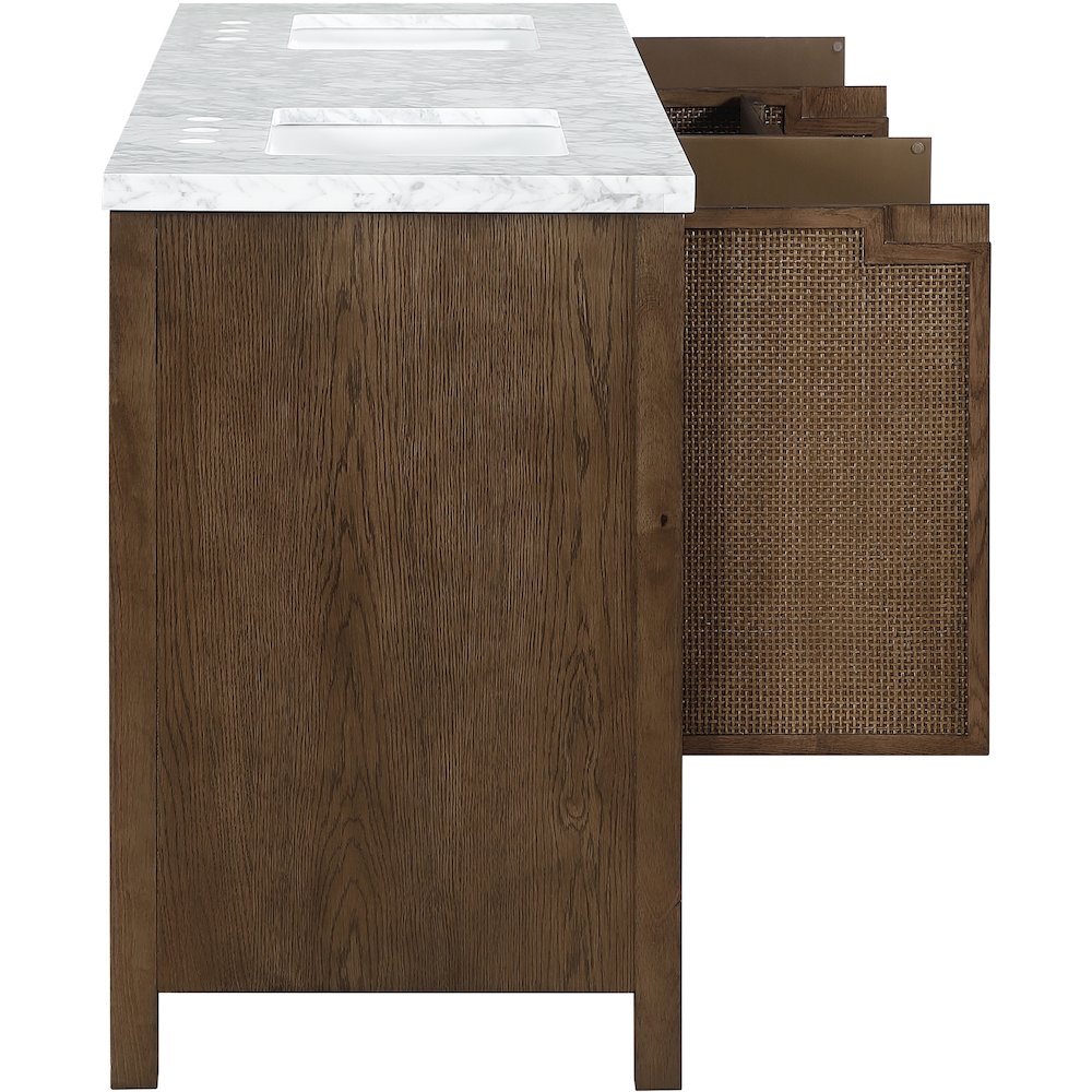 Soren 72" Brown Genuine Carrara Marble And Solid Wood Bathroom Vanity