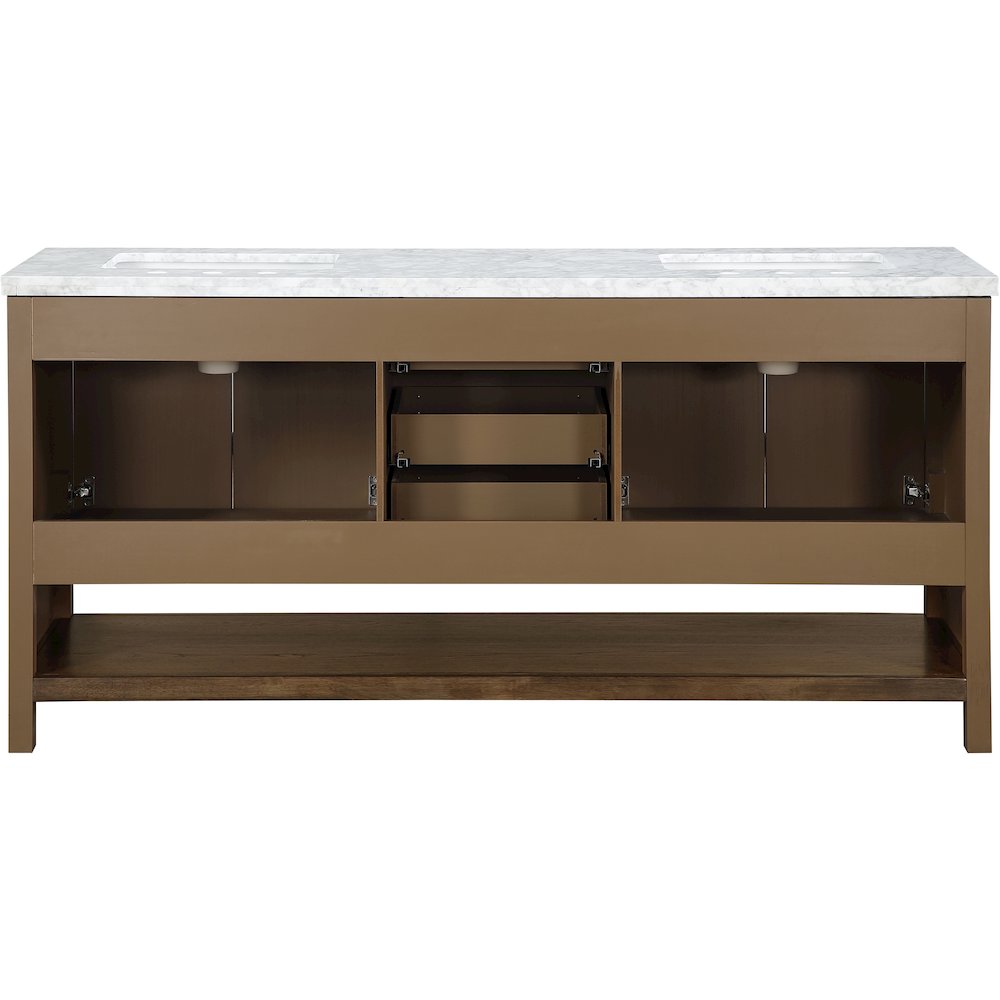 Soren 72" Brown Genuine Carrara Marble And Solid Wood Bathroom Vanity