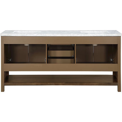 Soren 72" Brown Genuine Carrara Marble And Solid Wood Bathroom Vanity