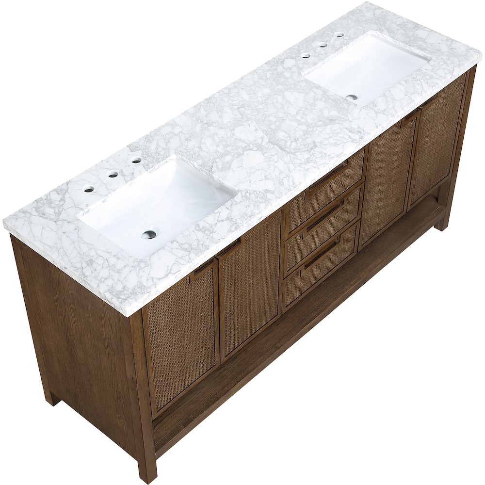 Soren 72" Brown Genuine Carrara Marble And Solid Wood Bathroom Vanity