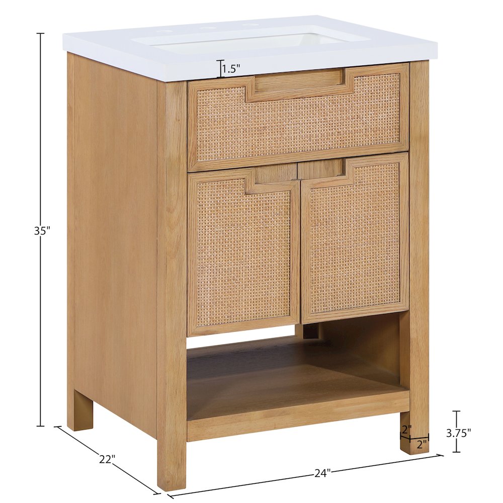 Soren 24" Natural Engineered Stone And Solid Wood Bathroom Vanity